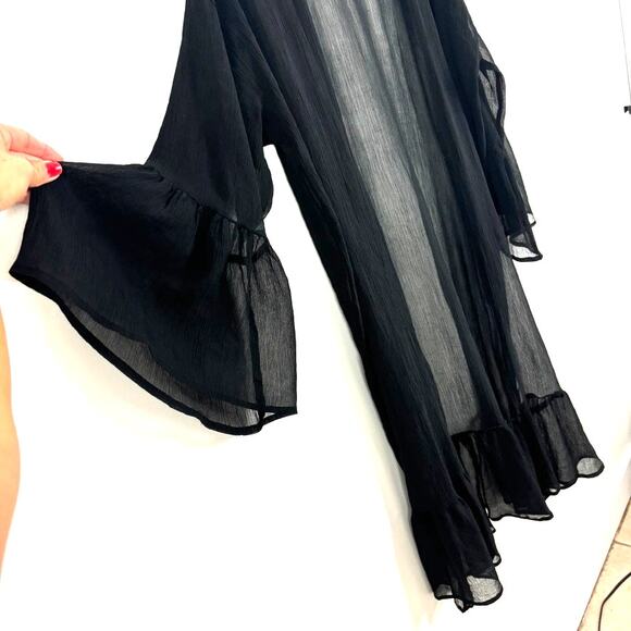 Free Press Black Sheer Swim Coverup – Silky Open Front – One Size - Picture 2 of 8